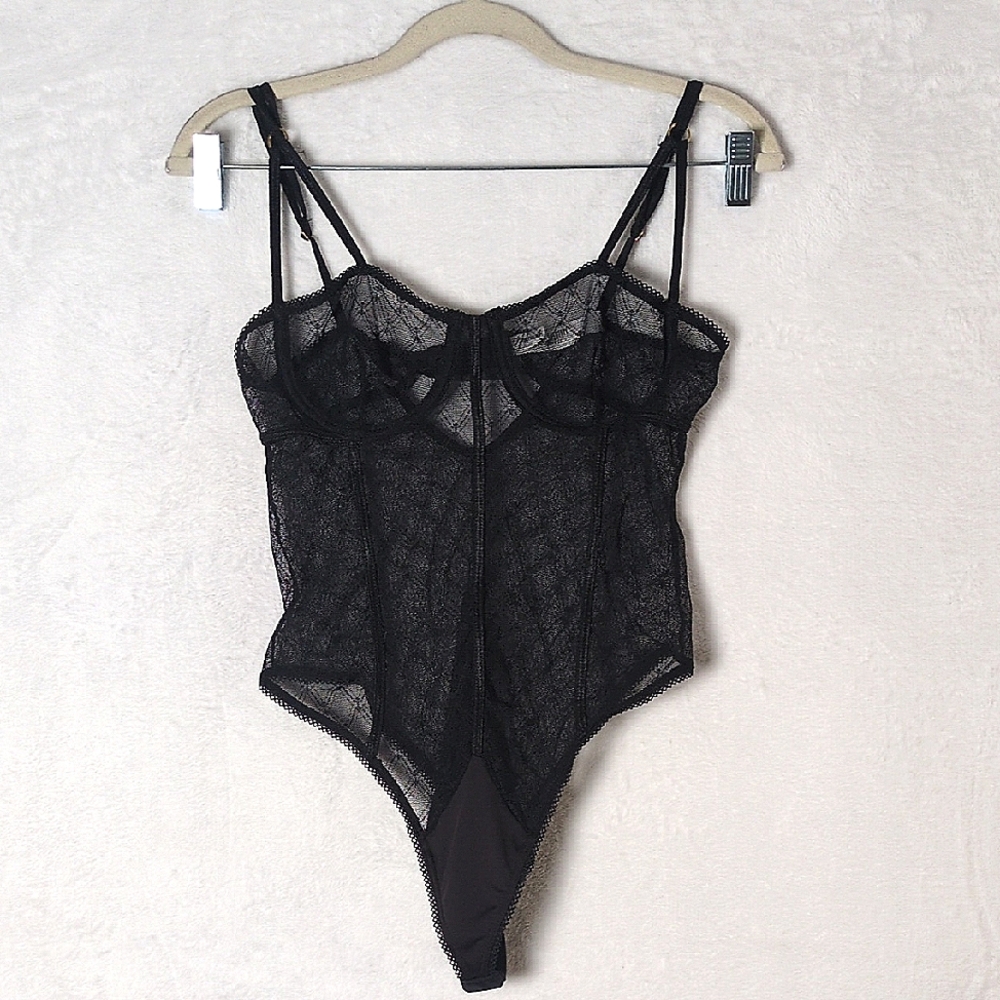 Mapale Women's Black Sexy Lace One‎ Piece Bodysuit Size S